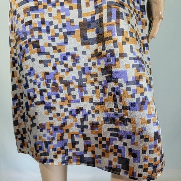 NEW Whitley Womens Cocoa/Purple Mixed Prints Sateen Square Neck Shift Dress Sz S - Picture 4 of 10